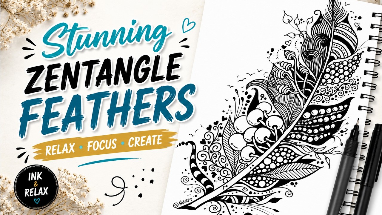 Zentangle Art | How to draw a zentangle feather ?