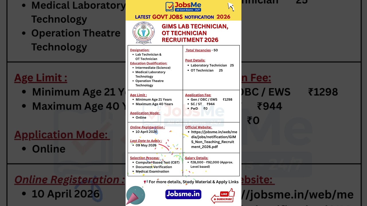 GIMS Noida Recruitment 2026 🔥 Lab & OT Technician 50 Vacancies | Apply Now | Salary ₹28,000+ 🏥