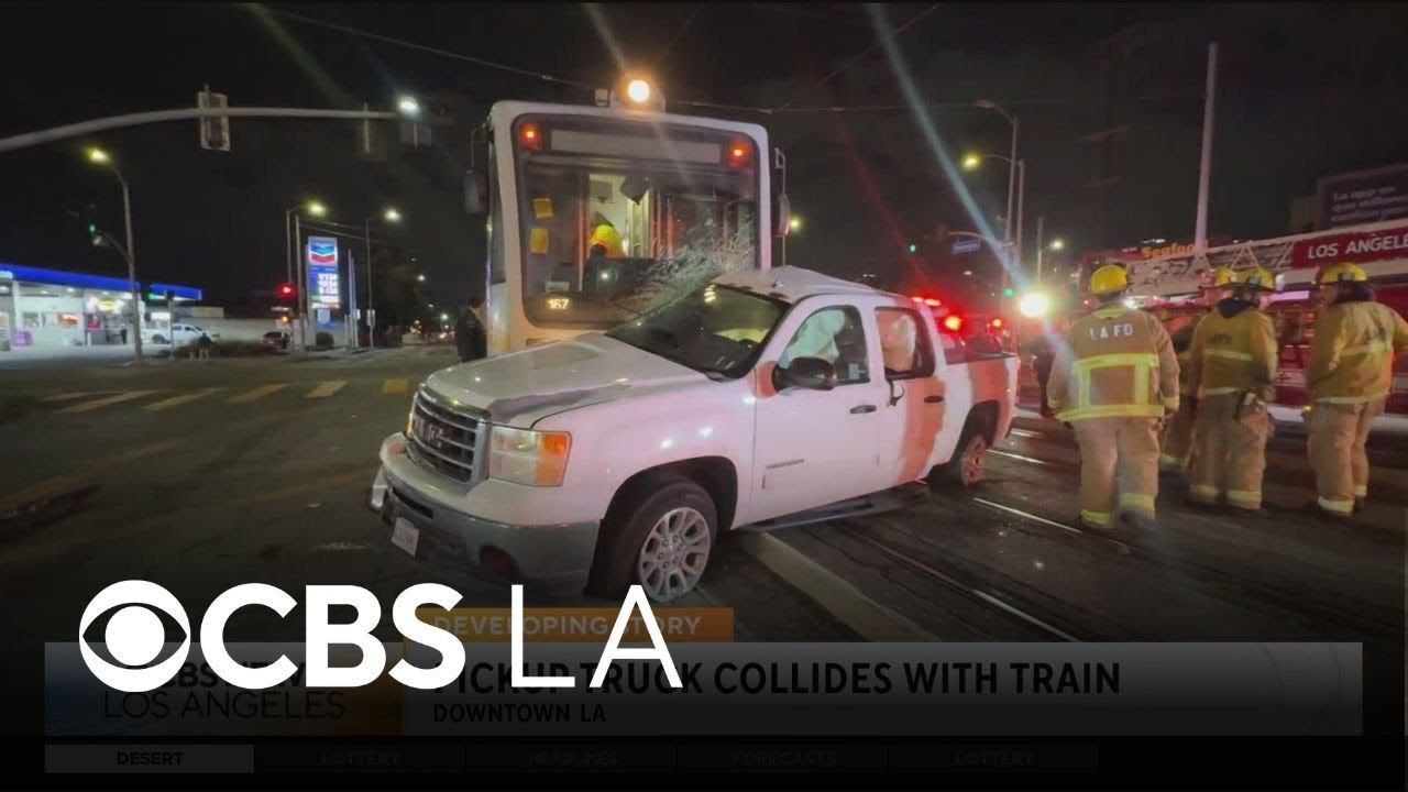 A pickup truck collides with a Metro train downtown LA