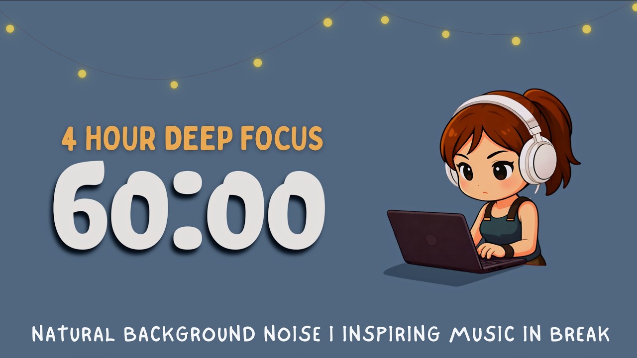4 Hour Focus Study Timer | Cozy Brown Noise + Break Music | Pomodoro | ADHD Friendly