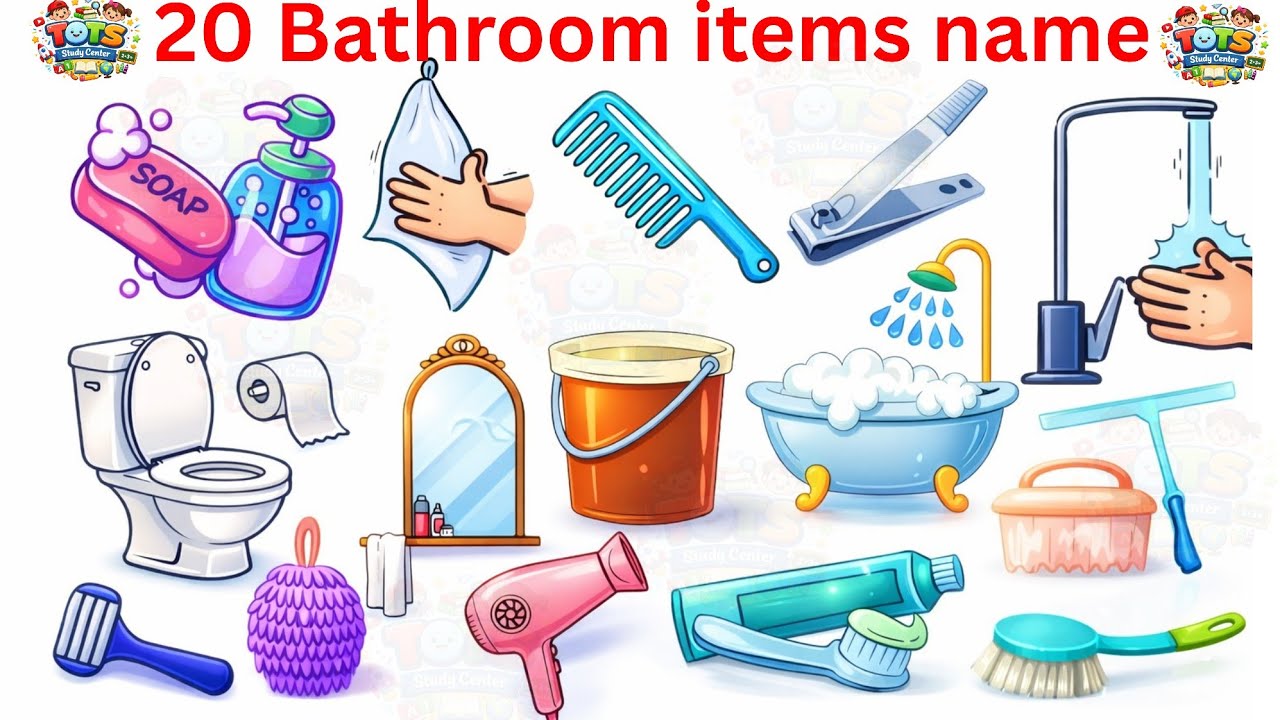 Bathroom items Name  with Pictures and video in hindi and english|Preschool Learning Video