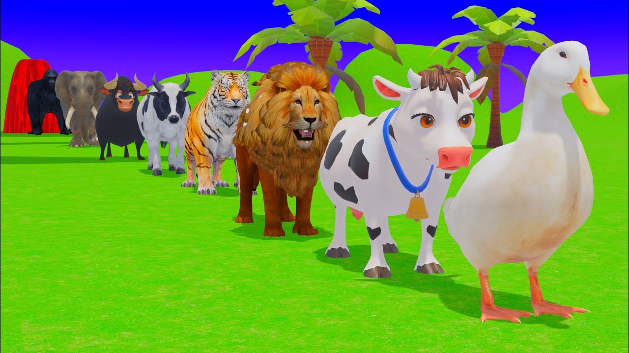 Long Slide Game with Dinosaur Lion Cow Hippopotamus Gorilla 3d Animal Game Funny 3d Animals