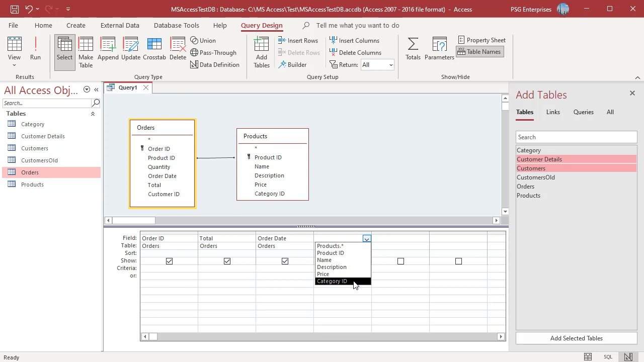 Create a Query in Design View in MS Access - Office 365