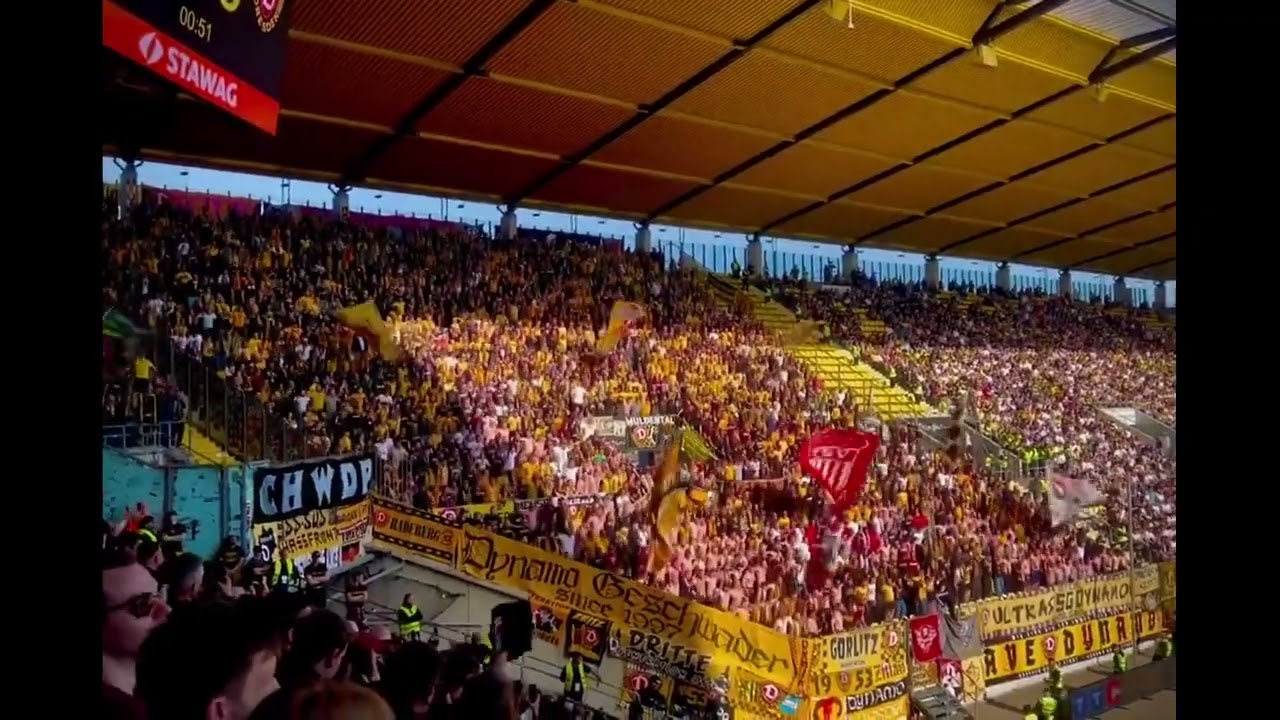 Dynamo Dresden fans at 3. Liga match vs Alemannia Aachen