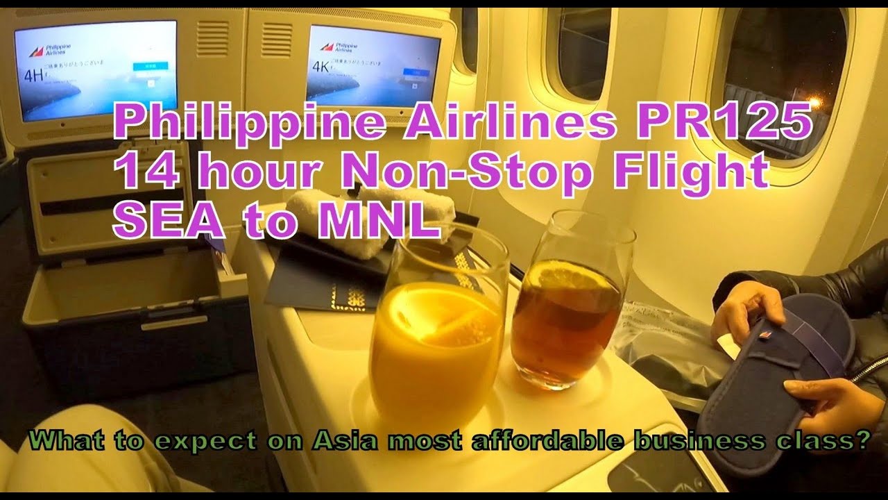 Philippine Airlines PR125 Business Class 14 hour Non-Stop Flight from Seattle (SEA) to Manila (MNL)