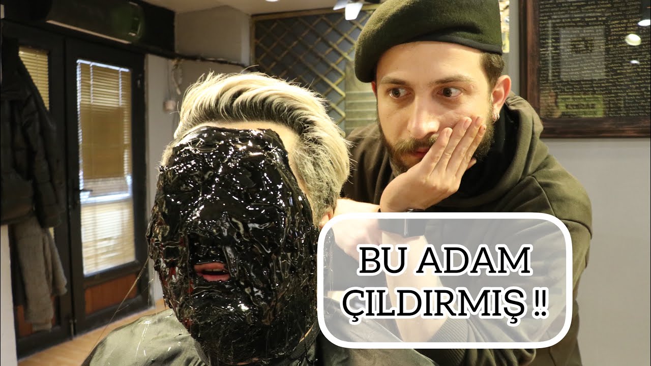 TÜM YÜZÜNE AĞDA YAPTIRDI..! KAŞLAR DAHİL !! (Full Face And Head Black Wax)