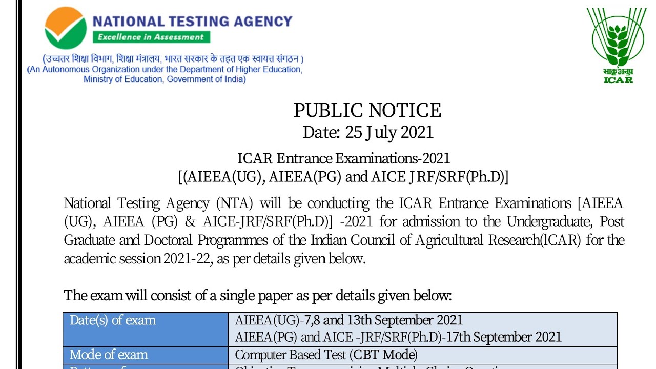 ICAR Exam 2021 Official Date Declared | Fees #icarexam2021 | Application Form Start | Letest Update