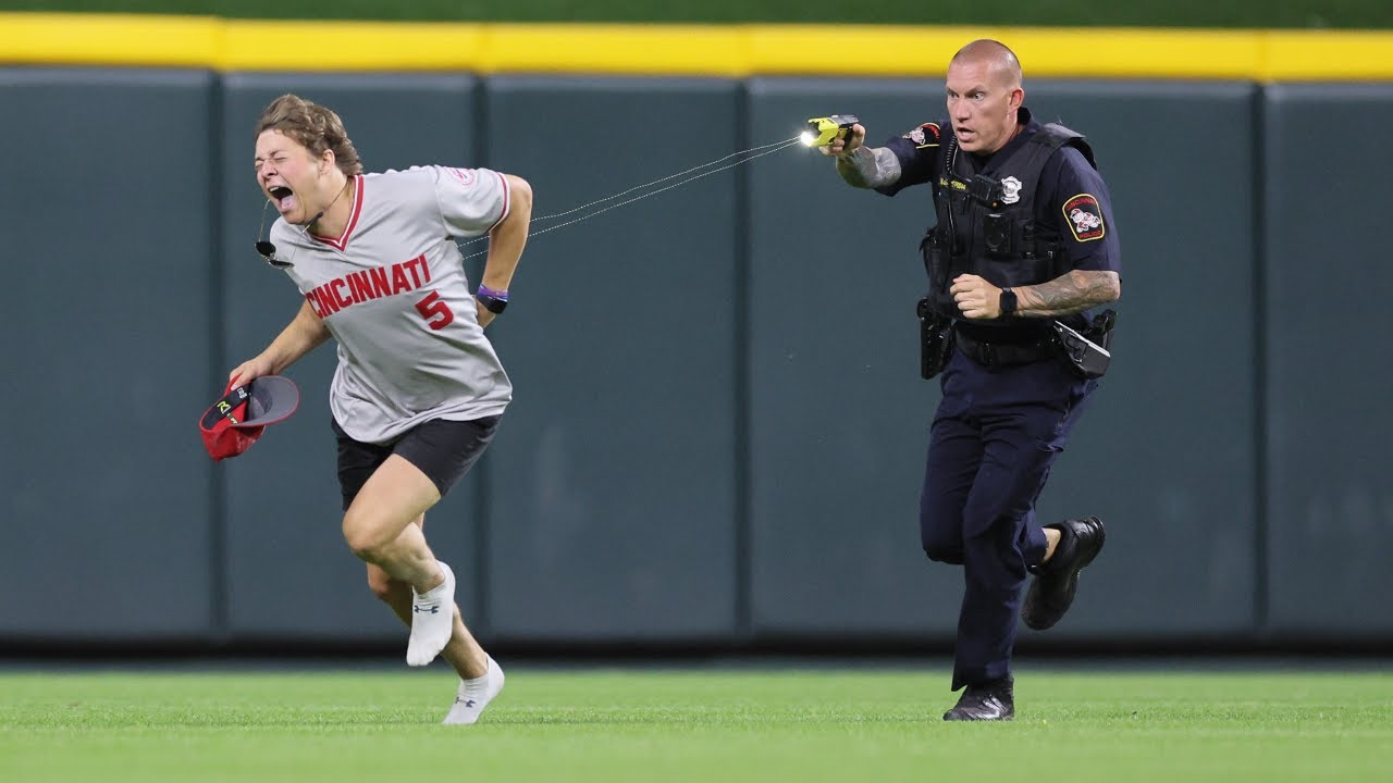 Fan invades baseball field, does a backflip and gets Tasered | CAUGHT ON CAMERA