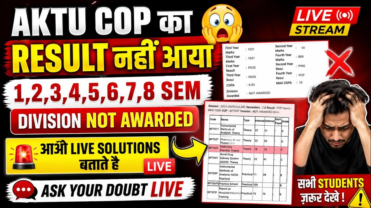 AKTU COP Result 2026 / AKTU COP Result 1st, 2nd, 3rd, 4th, 5th, 6th, 7th, 8th Sem / B.Tech, B.Pha...