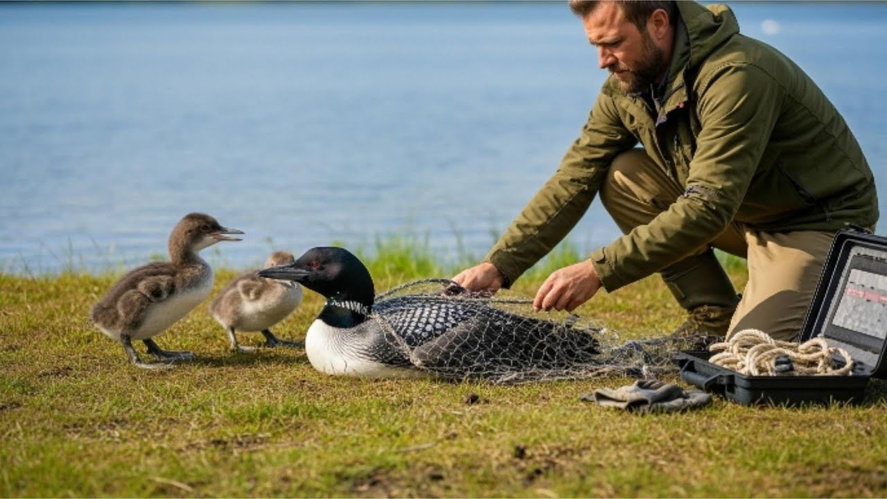 Saving a Mother Loon and Her Chicks From a Fishing Net 🕊️ | A Touching Wildlife Rescue in Canada 🇨🇦