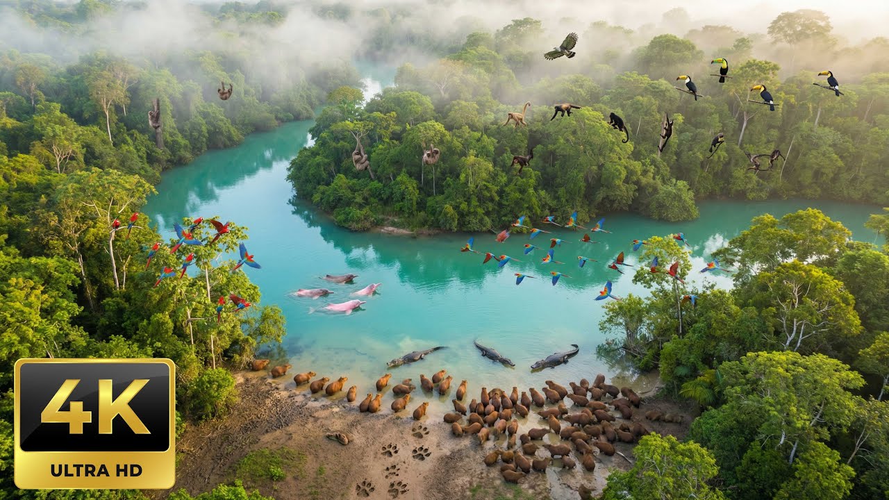 Relaxing Walk in the Amazon: Foggy Forest Crossing Marked by Jaguar Paws
