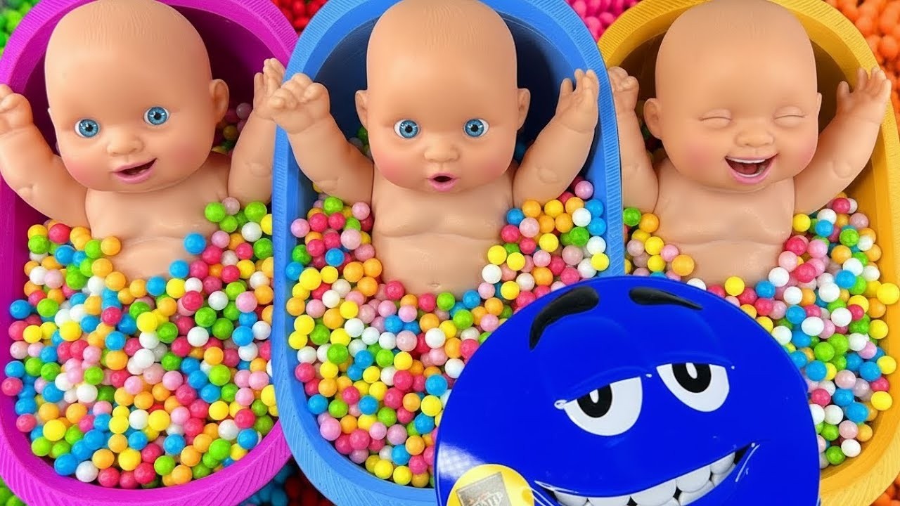 Full of 3 Rainbow BathTubs Candy with M&M's & Magic Slime Cutting Video