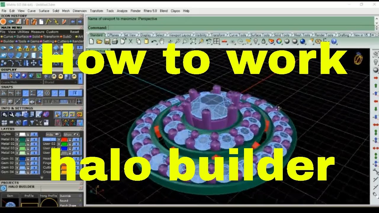 How to work halo builder jewellery cad design rhino 5 gemvision matrix 9 #matrix #cad #jewellery