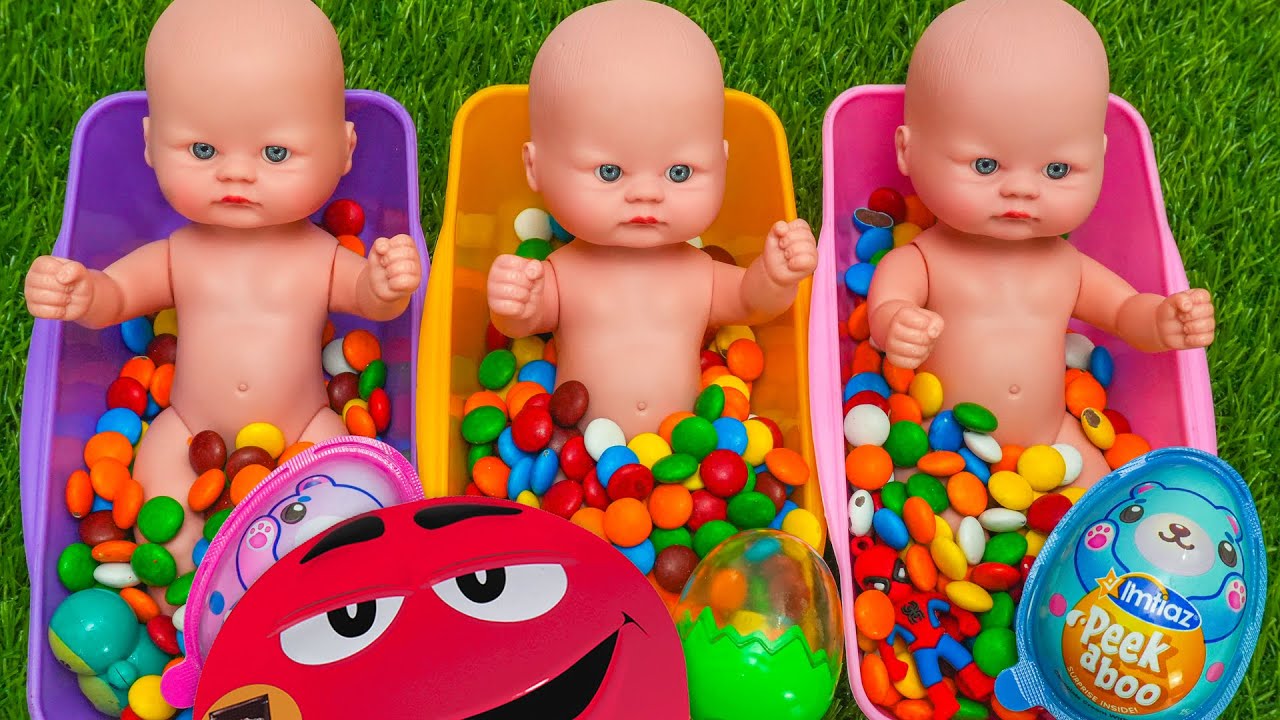 Full of 3 Rainbow BathTubs Candy with M&M's & Magic Slime Cutting Video