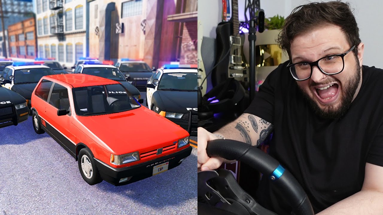 Dei fuga na cidade inteira de Uno no BeamNG Drive no volante