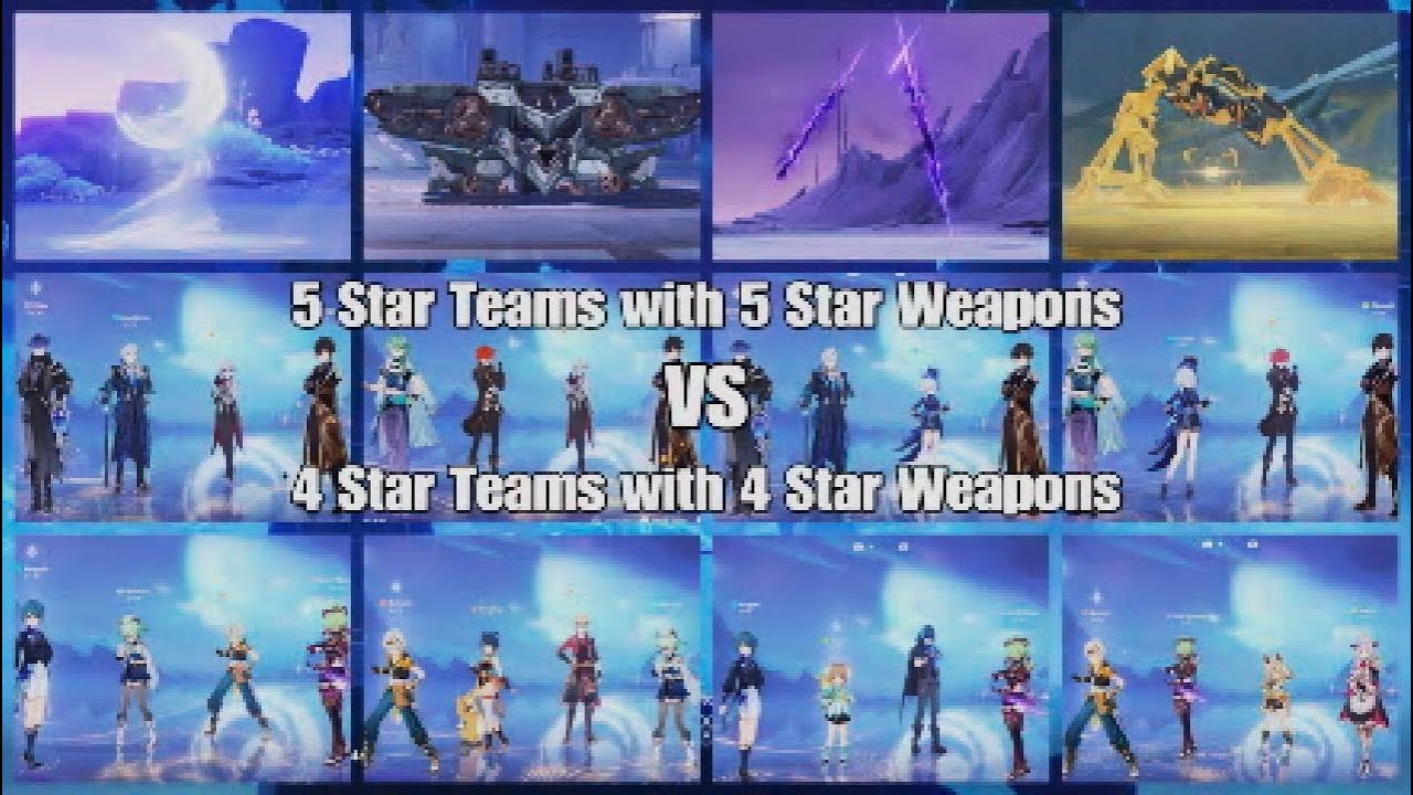 Frostnight Herra, Mechanized Fortress, Hidden Depths & Moongecko - 5⭐ vs 4⭐ Teams & Weapons
