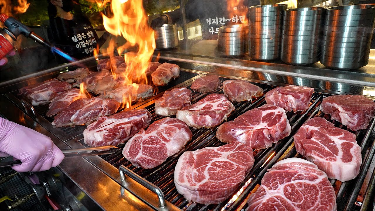 난생 처음보는 자동교체 불판 돼지고기? 인건비 아껴주는 그릴에 고깃집들이 궁금해서 찾아오는 식당┃Pork on Rotating grill / Korean Street Food