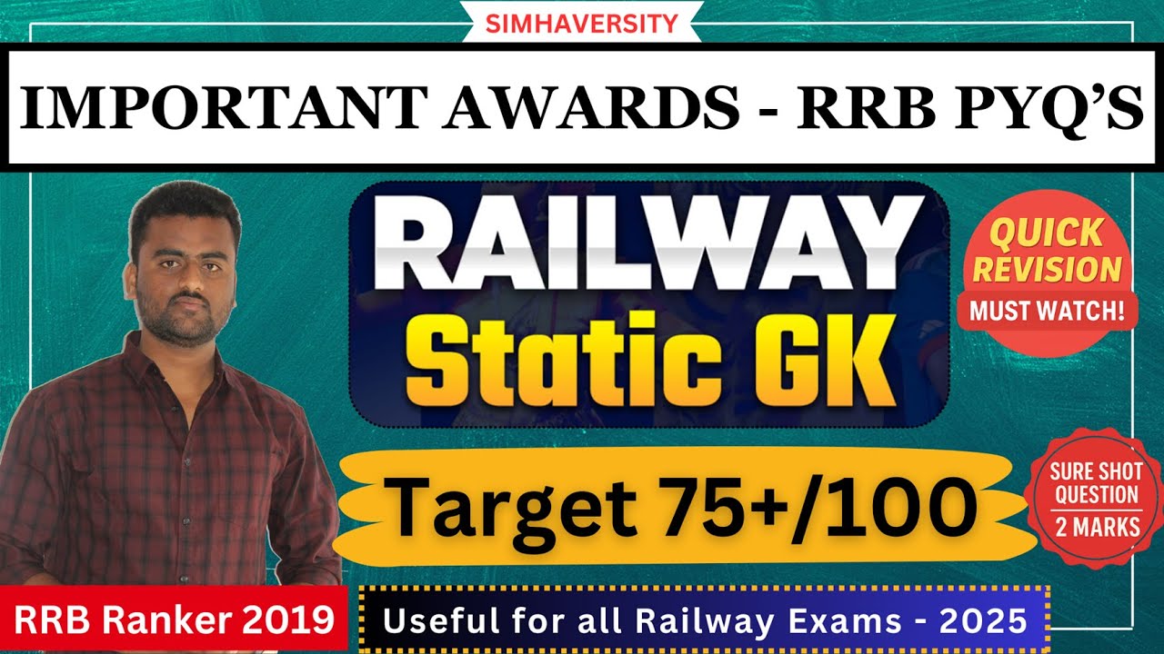 Top 60 Important Awards Static GK📚 | RRB Group D 2025 Special | Railway, SSC, State Exams #rrbgroupd