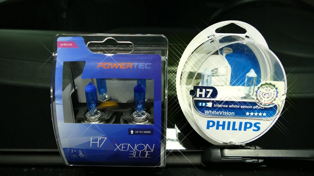 Philips White Vision vs M-Tech PowerTec Xenon Blue - H7