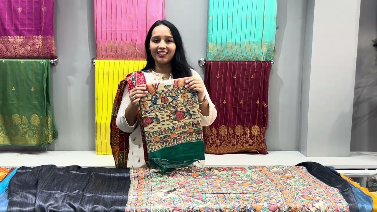 Latest Bhagalpuri Tussar Ghicha Madhubani Handpainting Saree price/Trending Bhagalpuri Silk saree