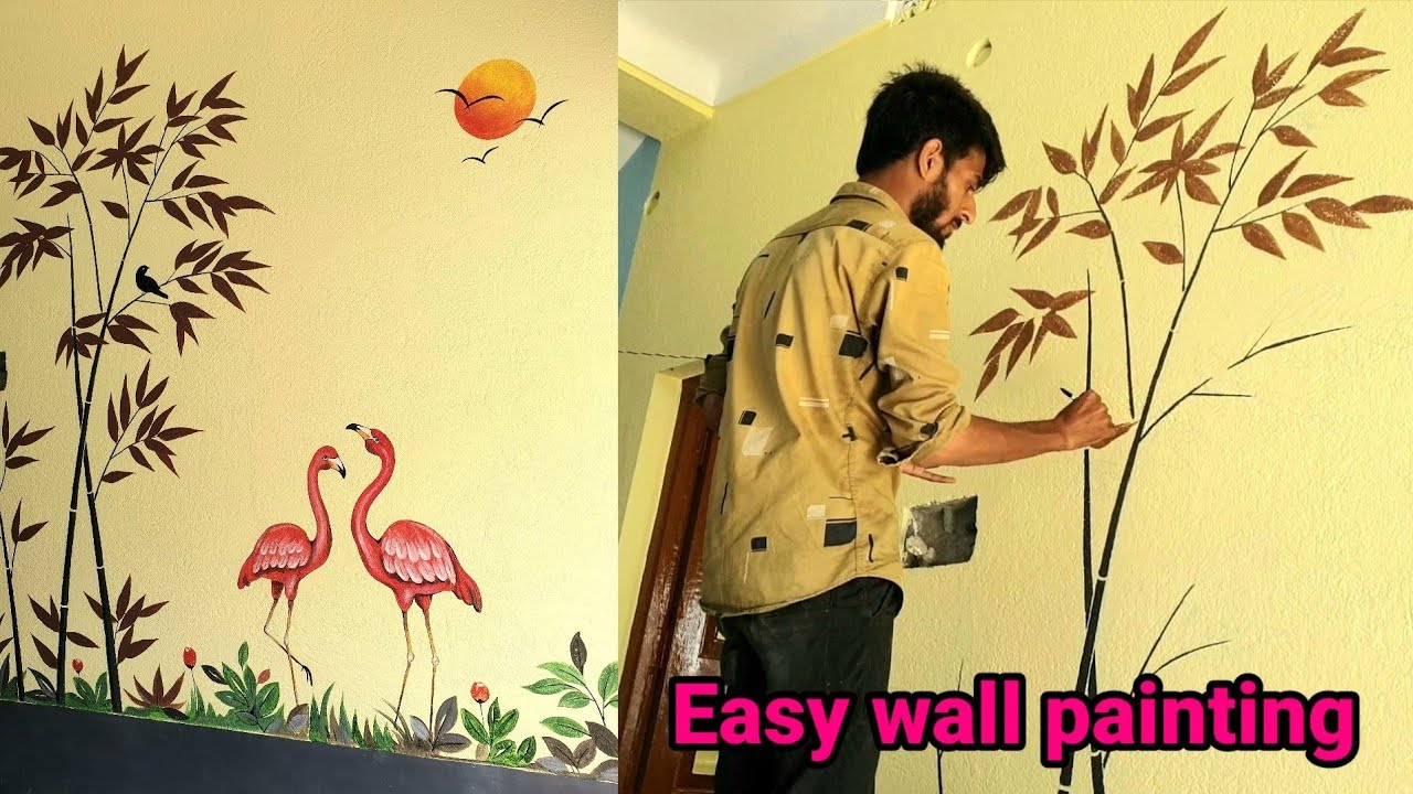 wall tree painting / Living tree / stork bird painting / wall tree painting design ideas