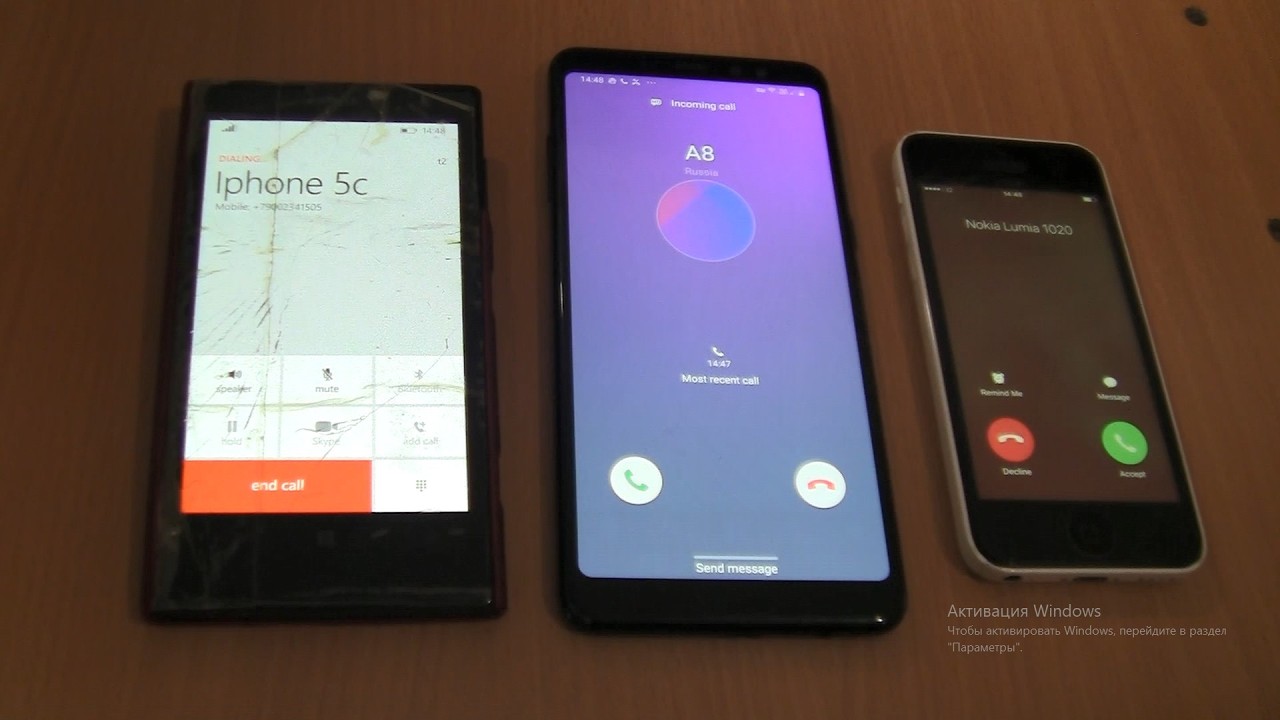 Over the Horizon Incoming call &Outgoing call at the Same Time Samsung A8+Iphone 5c+Nokia Lumia 1020