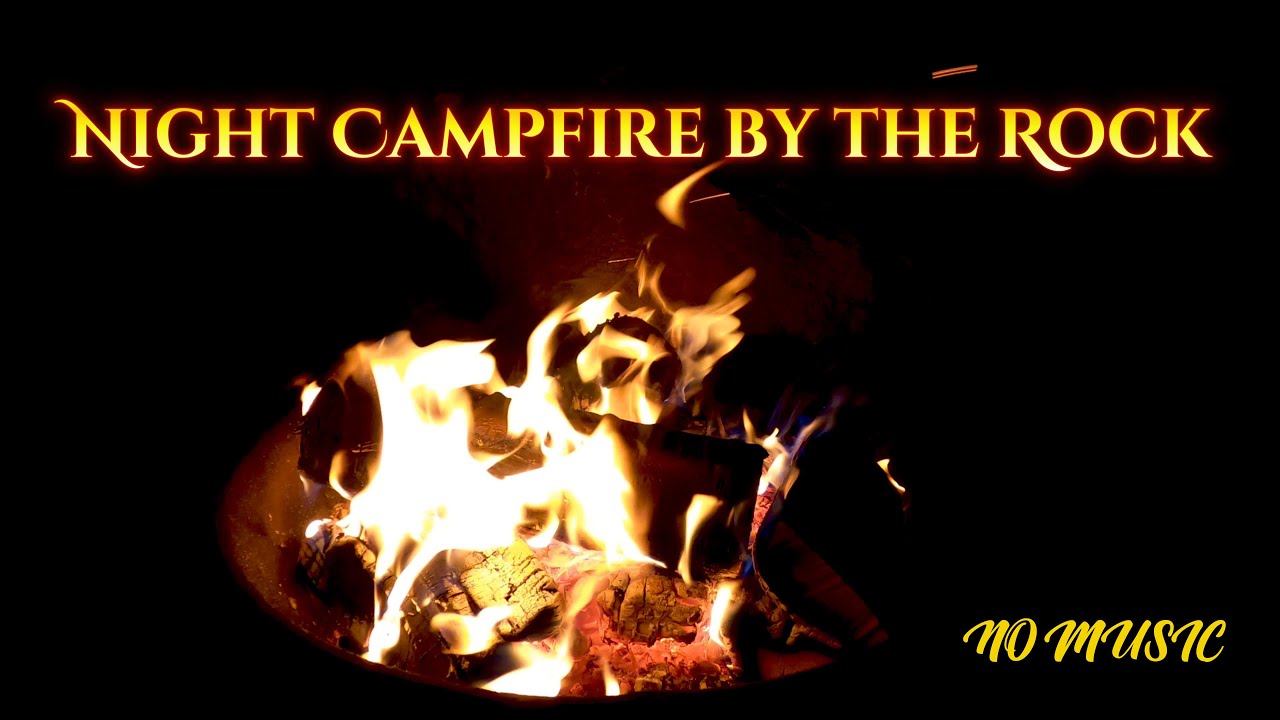 Night Campfire by the Rock | Natural Fire Sounds & Wind | No Music | 2H Ambience