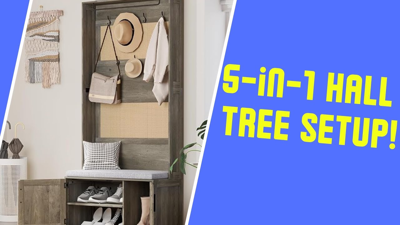5-in-1 Hall Tree with Bench & Shoe Storage Unboxing & Setup | Farmhouse Boho Furniture Review