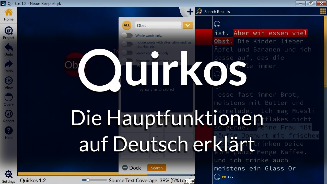 Quirkos: Die Hauptfunktionen auf Deutsch erklärt