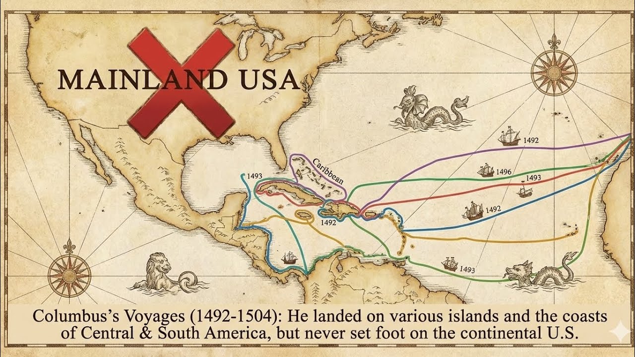 Christopher Columbus never set foot on mainland USA. 🇺🇸❌⛵