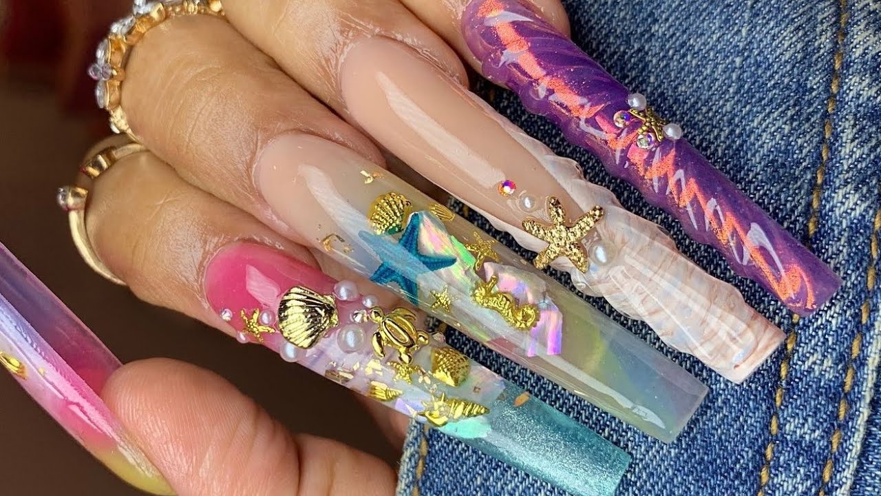 OCEAN NAILS USING THE NEW GUMMY BEAR COLLECTION/ ENCAPSULATED ACRYLIC NAILS