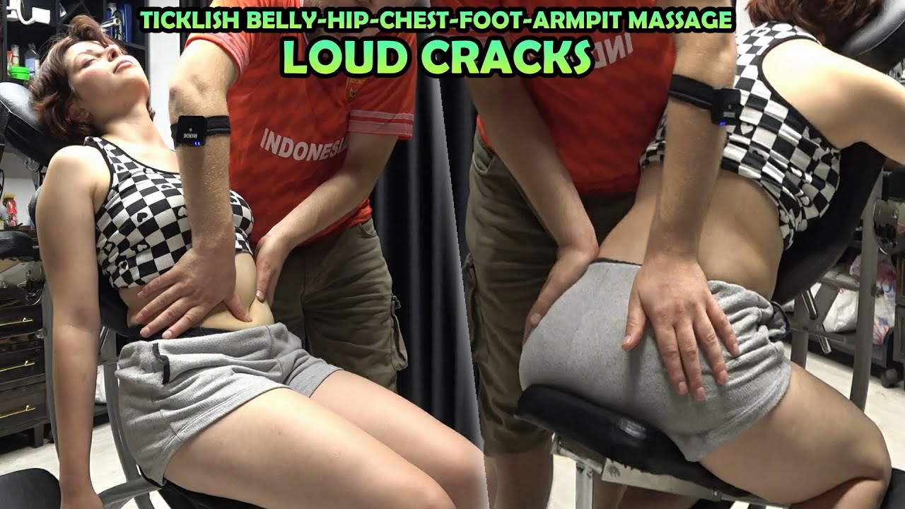 ASMR LADY BEST TINGLE HIP-BELLY-CHEST MASSAGE + LOUD CRACKS + head,face,ear,foot,back,armpit massage