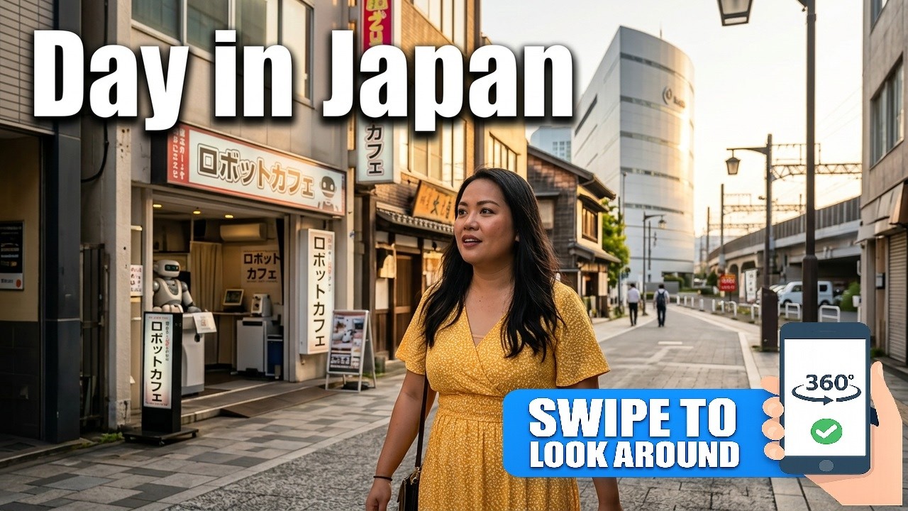Peaceful walking tour in Shizuoka Japan to Gusto robot Cafe (360)