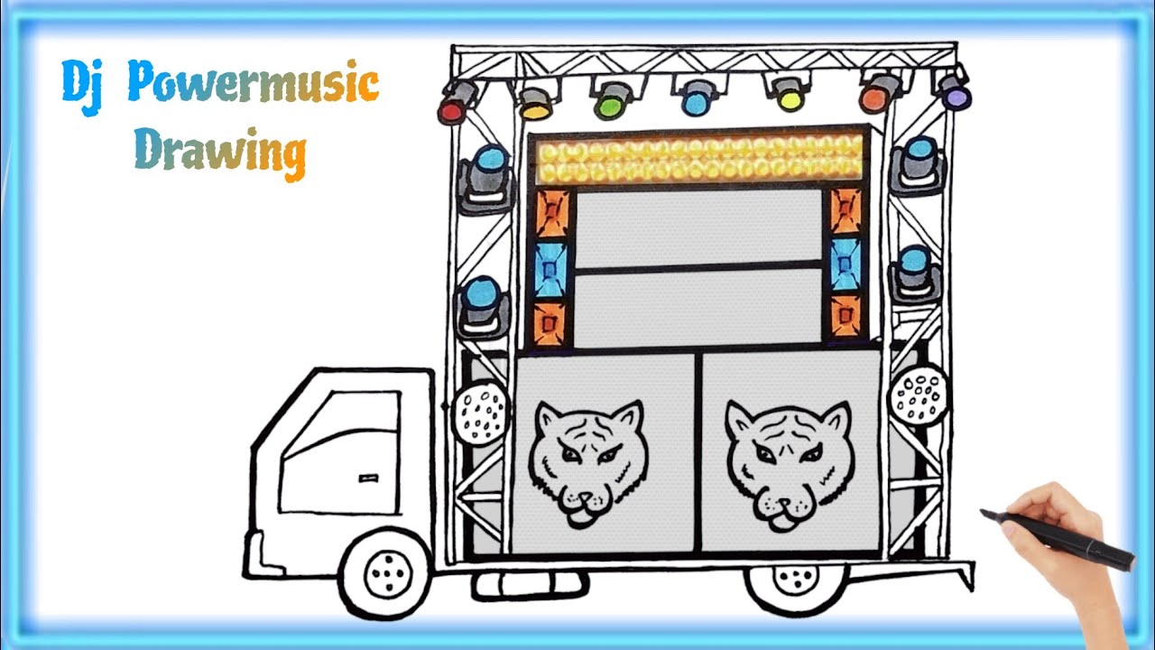 dj box drawing coloring painting | power music & dj light drawing step by step