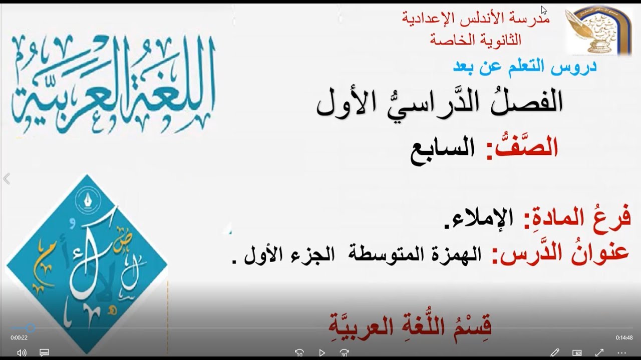 الصف السابع- اللغة العربية- الإملاء- الهمزة المتوسطة 1