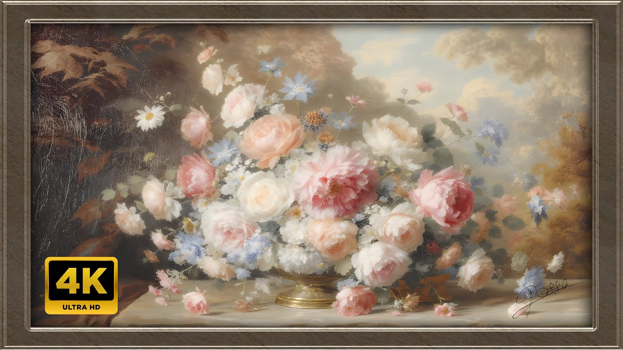 4K Pastel Bouquet Painting | Art Framed Screensaver | Art for Your TV