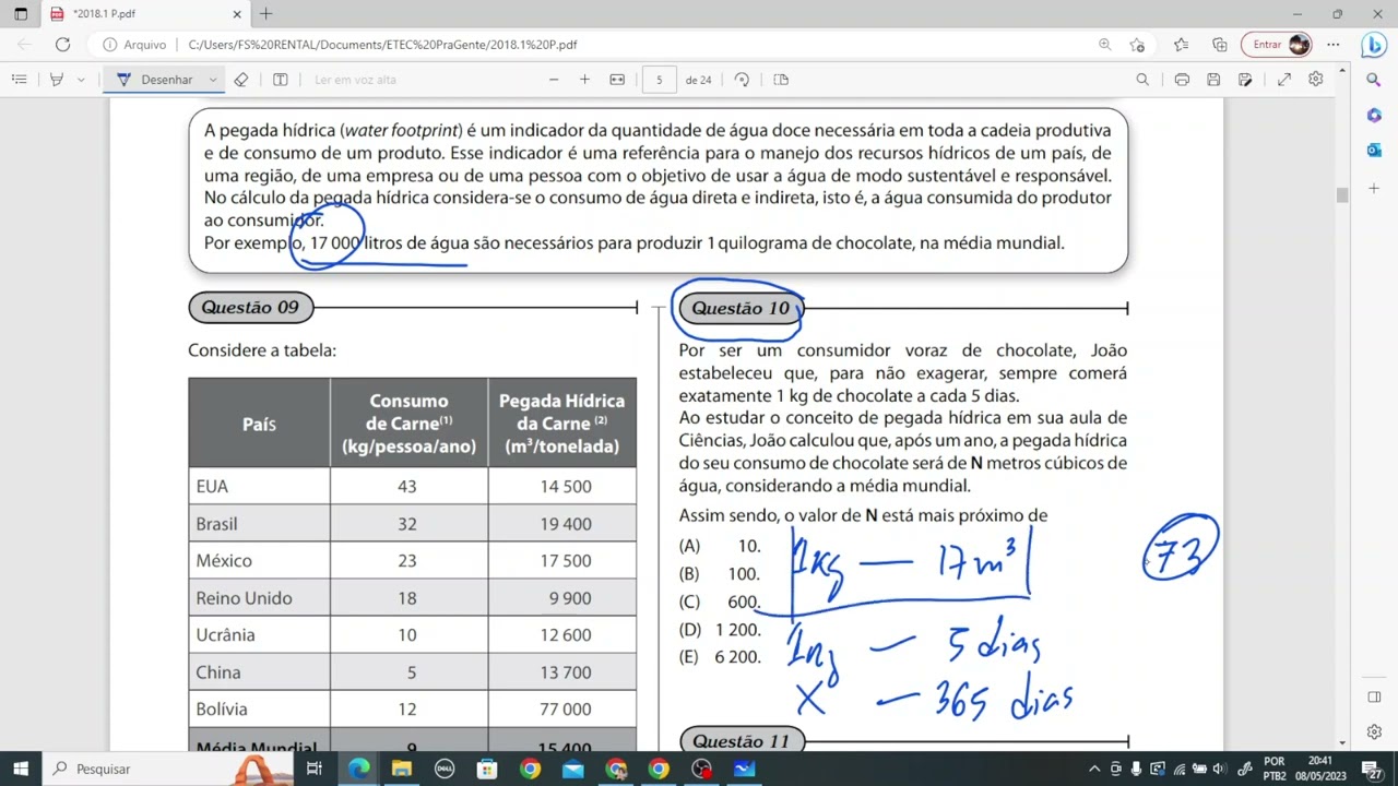 QUESTÃO 10 - MATEMÁTICA VESTIBULINHO ETEC 2018.1