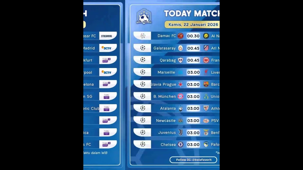 jadwal pertandingan bola di tanggal 22 januari 2026 Tersedia Bonus Cashback Bola 10%