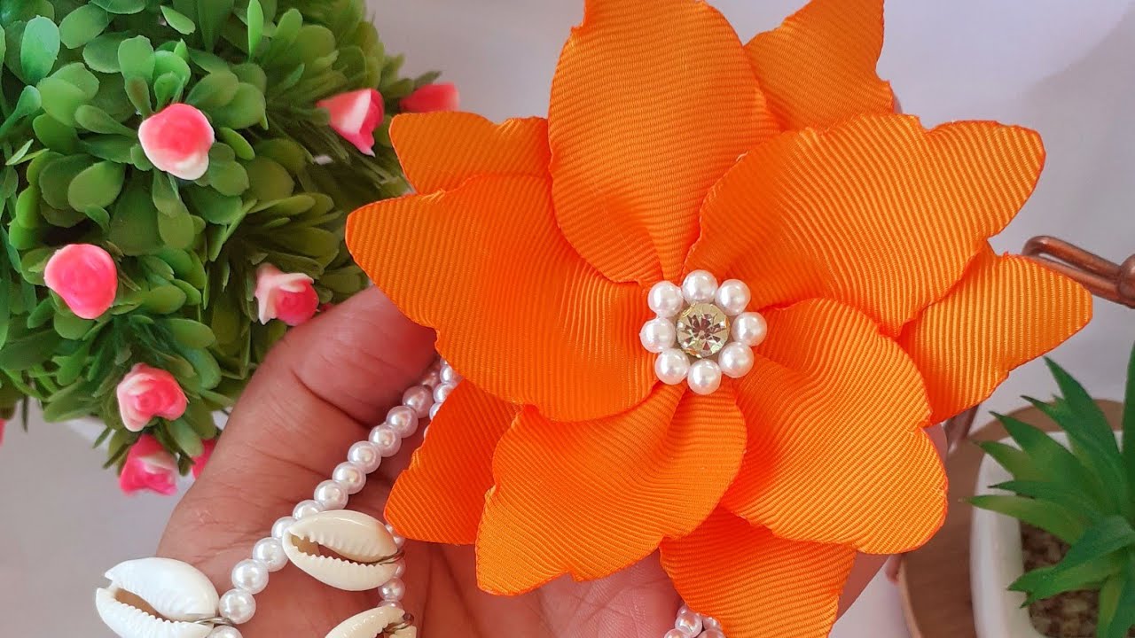 Flor moana - para iniciantes - flor na fita n 9 - muito facil e gasta pouco #flor #papdelaços #diy