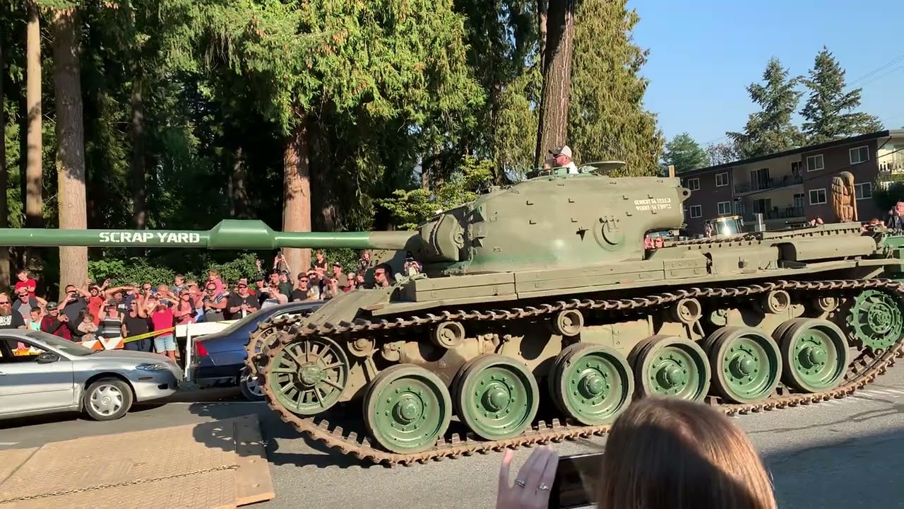 Military Tank Crushes Car.
