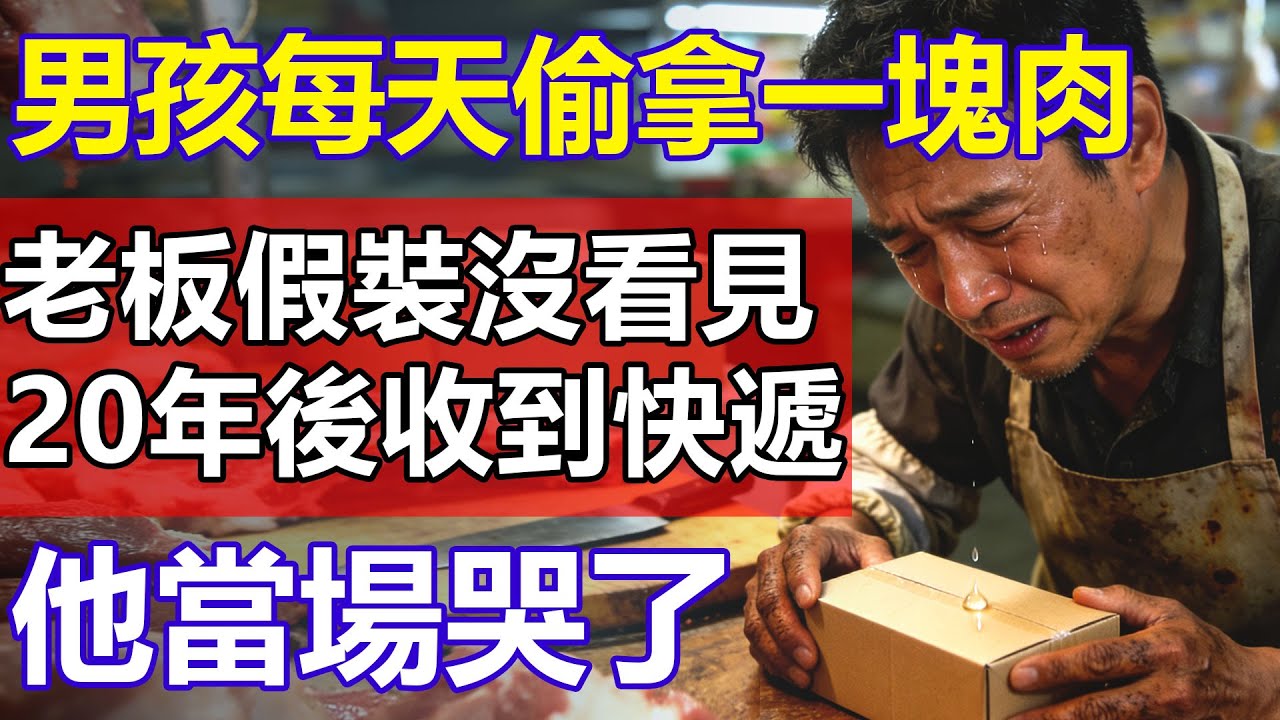 男孩每天到肉攤偷拿一塊肉，老板假裝沒看見默許，20年後一個快遞送到門口，他當場哭了