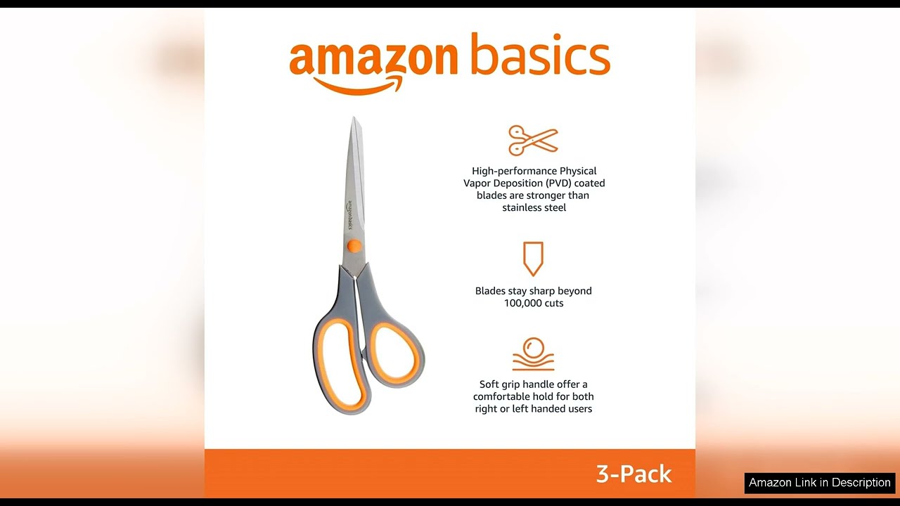 Amazon Basics Multipurpose, Comfort Grip, Stainless Steel Office Scissors, 3-Pack, Review