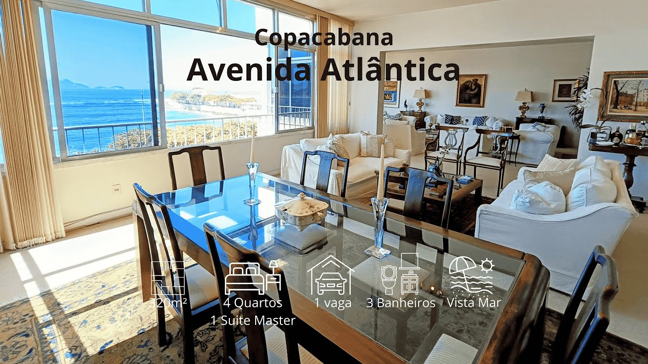 Copacabana: Vista panorâmica mar, pão de açucar, 4 quartos, 2 suites, 1 master, vaga, port. 24h