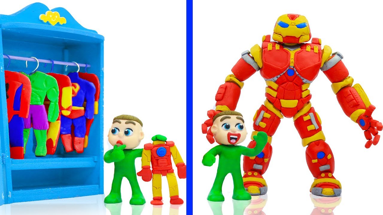 BABY MEETS SUPERHERO IRON HULKBUSTER 💖 Cartoons Play Doh Stop Motion