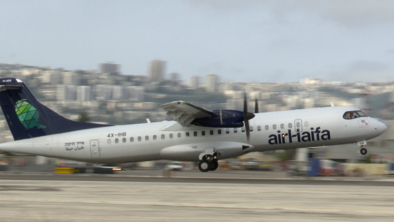 airHaifa 4X-IHB ATR 72-600 taxi and take off at Haifa Airport, Israel, April 2025.