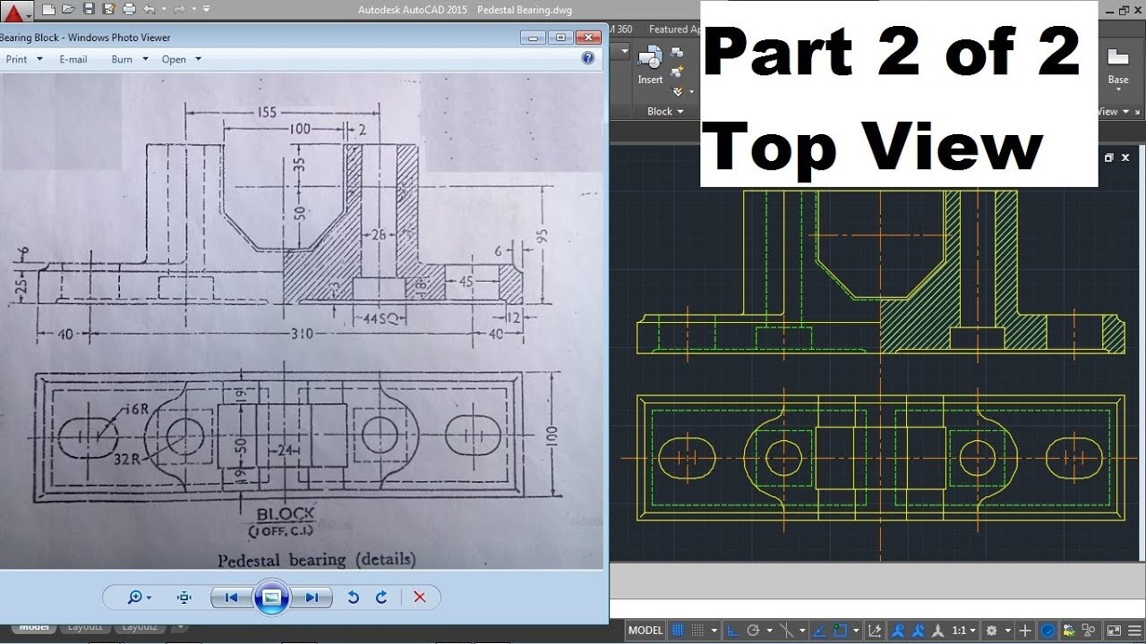 AutoCAD 2D Engineering Drawing Tutorials for Beginners | Creating Pedestal Bearing Block 2D Drawing