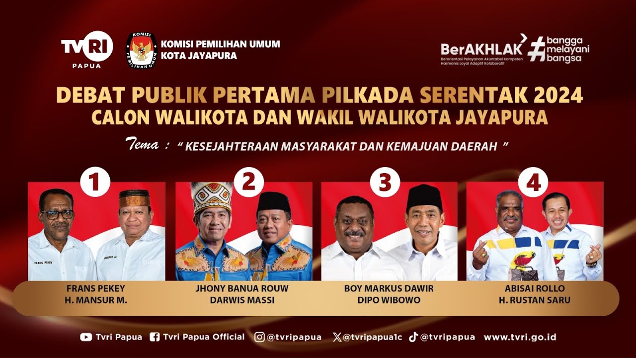 SIARAN LANGSUNG DEBAT PUBLIK PERTAMA PILKADA SERENTAK CALON WALIKOTA DAN WAKIL WALIKOTA JAYAPURA