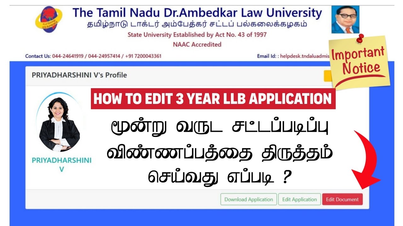 TNDALU Update | 3 Year LLB Application Correction Window Opened | How to Edit 3 Year LLB Application