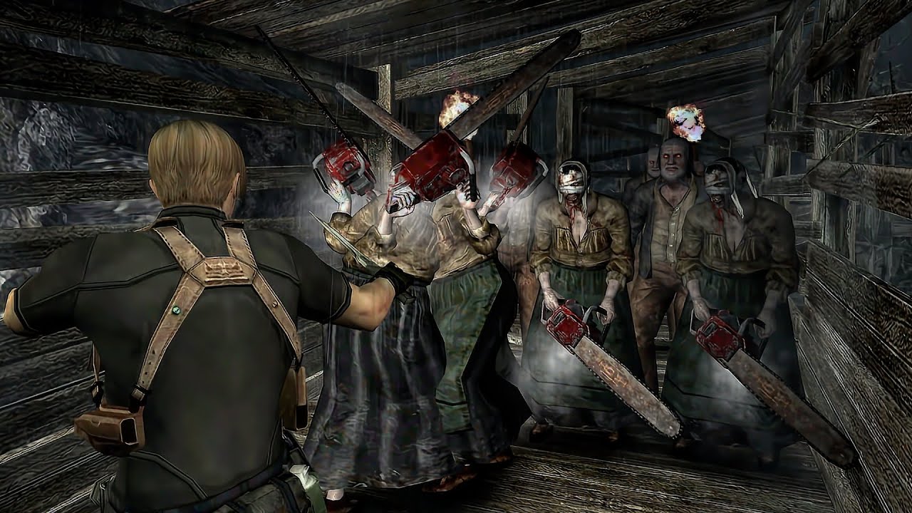 Resident Evil 4 - Leon Defeats Many Chainsaws Using Only KNIFE & KICKS - Professional/No Damage