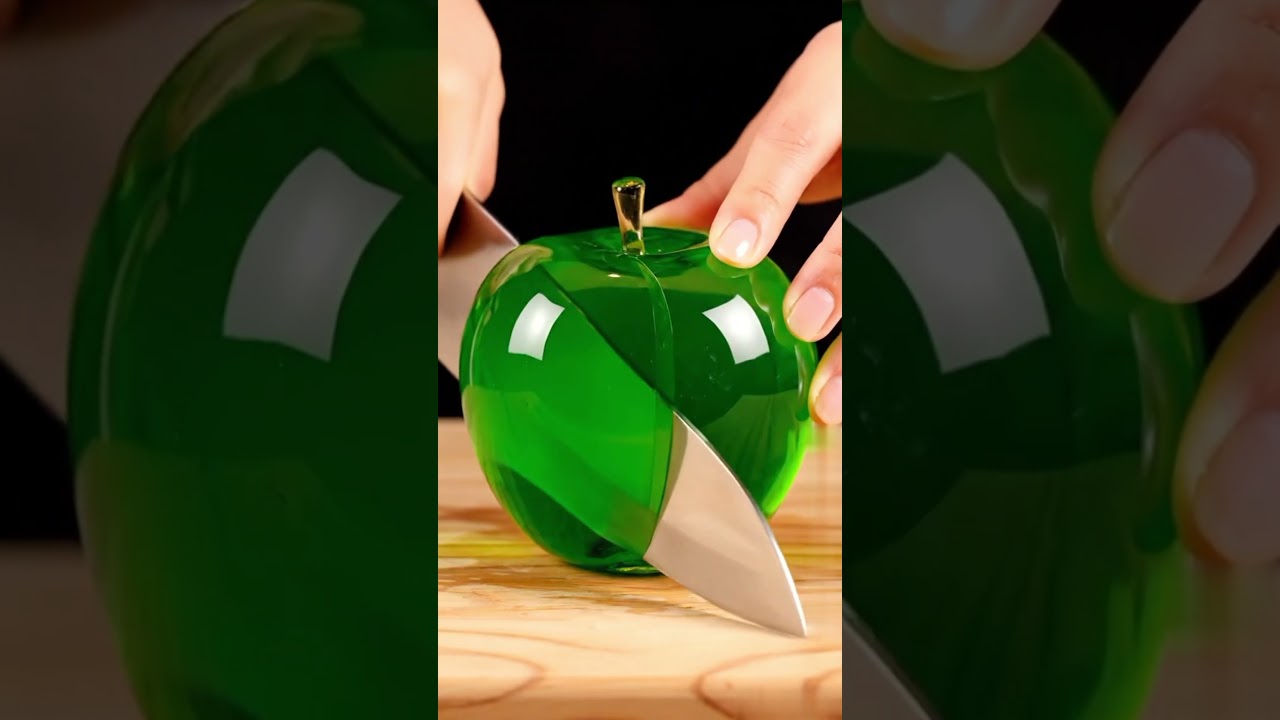Emerald Silence: The Glass Apple Slice — Hyper-Realistic ASMR Glass Fruit Cutting